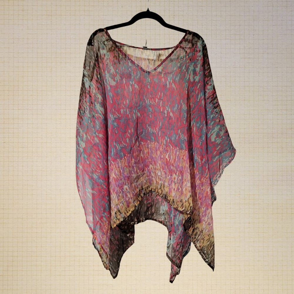 Boho Sheer Tie Dye Chiffon Poncho Top Accessory Street One Size Oval Neckline